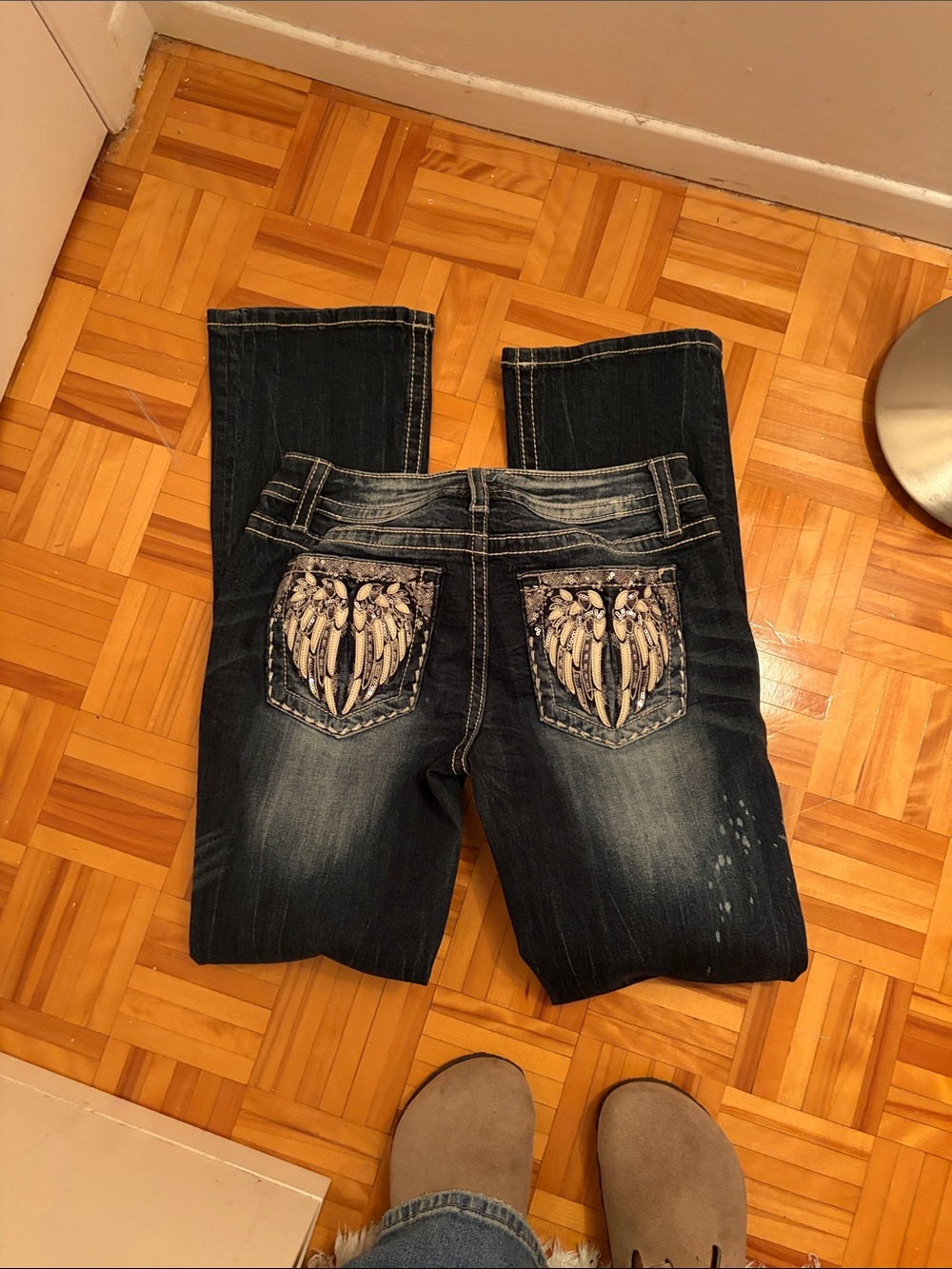 Miss Me Dark Blue Bootcut Jeans with Embellished Back Pockets